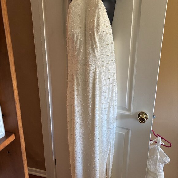 Oh Polly Embellished High Neck Split Maxi Dress in Ivory White sz US 14 Positano - Picture 4 of 8